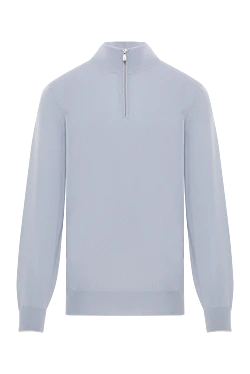 Кашемировый тройер с высоким воротом и застежкой-молнией на половину длины светло-голубой