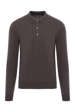 Knitted brown polo shirt made of fine wool with relief