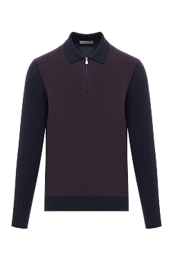 Polo shirt with textured burgundy insert and dark blue zip sleeves
