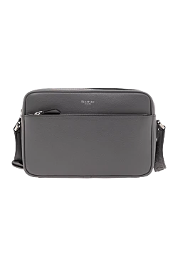 East West Messenger Bag in Gray Leather for Men