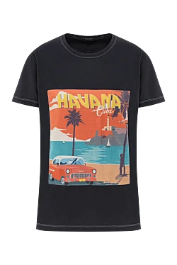 Винтажды Гавана Куба баспасы бар қара футболка