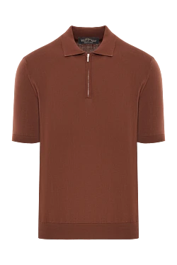 Трикотажное мужское поло на молнии коричневое