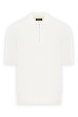 Белое трикотажное мужское поло на молнии из хлопка