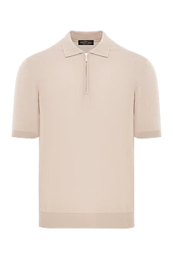 Мужское бежевое поло на молнии из натурального хлопка