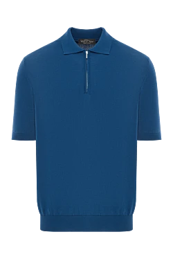 Мужское синее поло на молнии из хлопка