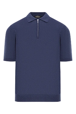 Мужская хлопковая футболка-поло на молнии синего цвета