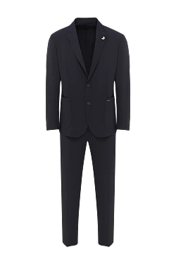Мужской темно-синий костюм приталенного кроя с зауженными брюками