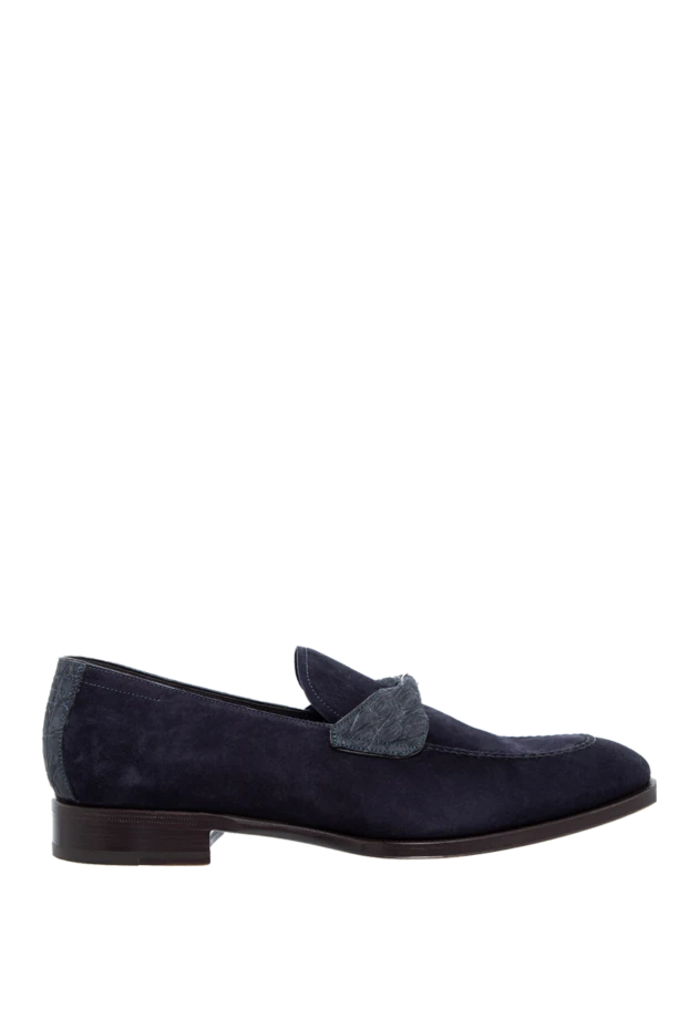 Лоферы тёмно-синие из мягкой замши с вставками из кожи крокодила - фото 1