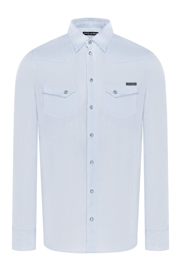 Dolce & Gabbana men's blue shirt with patch pockets made of cotton and linen 118796 - photo 1