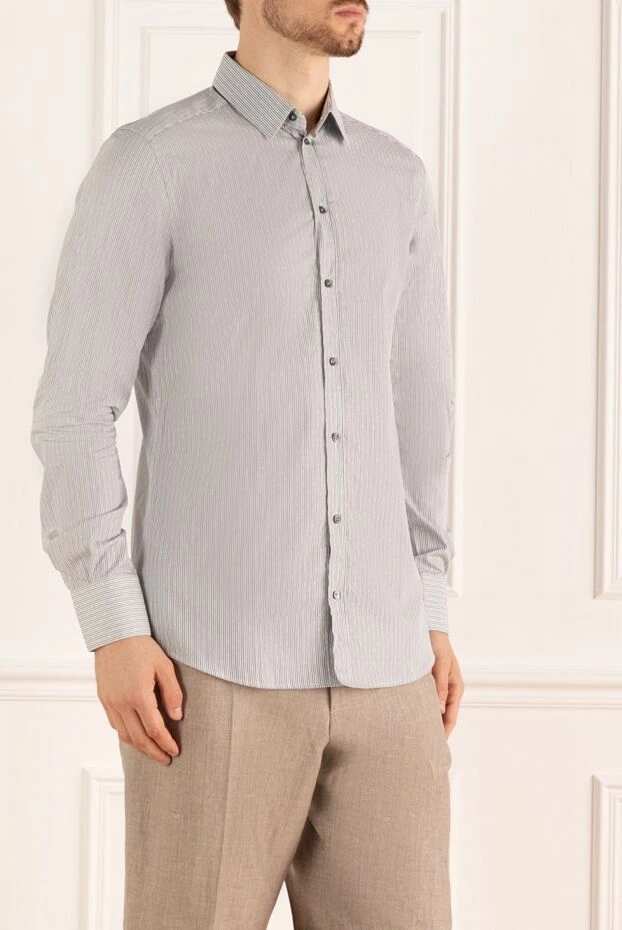 Dolce & Gabbana мужская серая хлопковая рубашка в полоску 118855 - фото 3