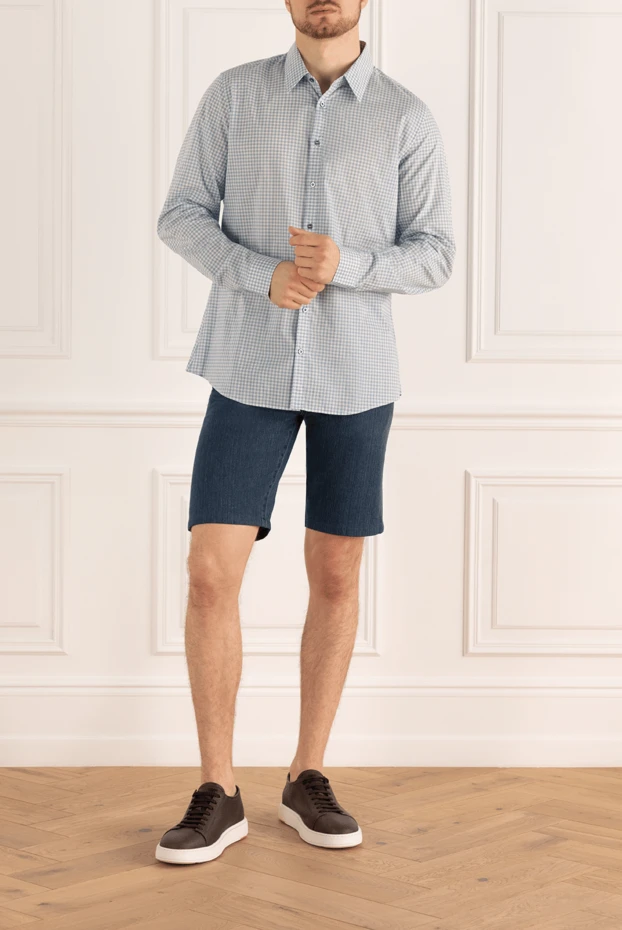 Мужская рубашка в голубую клетку из хлопка - фото 2