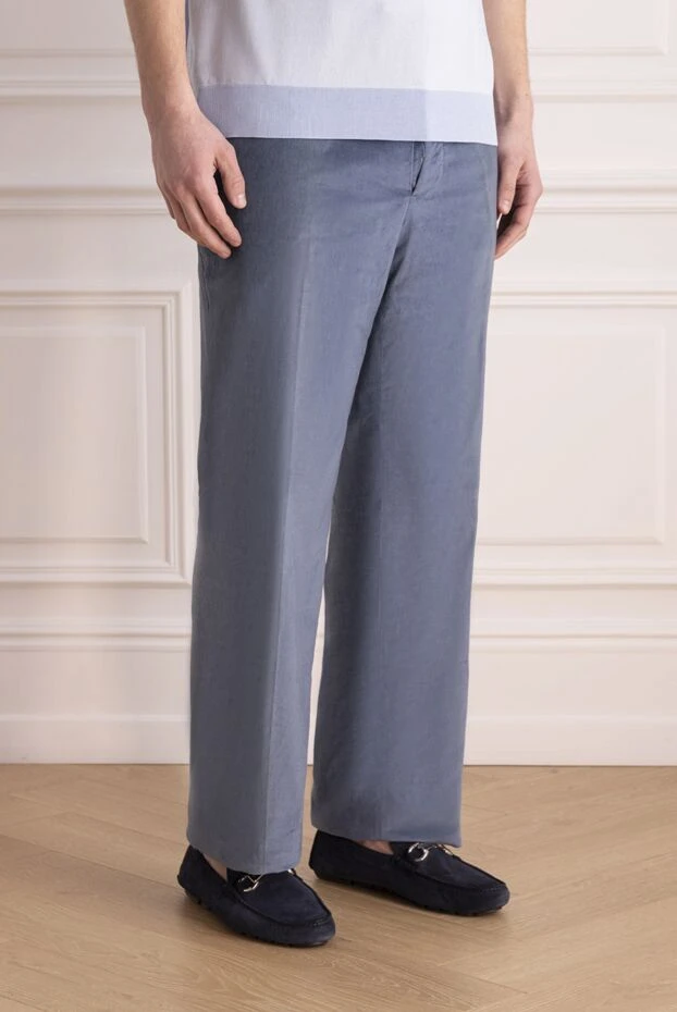 Billionaire голубые мужские брюки хлопковые с застежкой на две пуговицы 125345 - фото 3