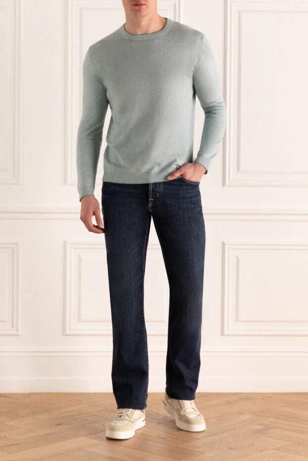 Corneliani man blue cotton and linen jumper for men купить с ценами и фото 130363 - photo 2