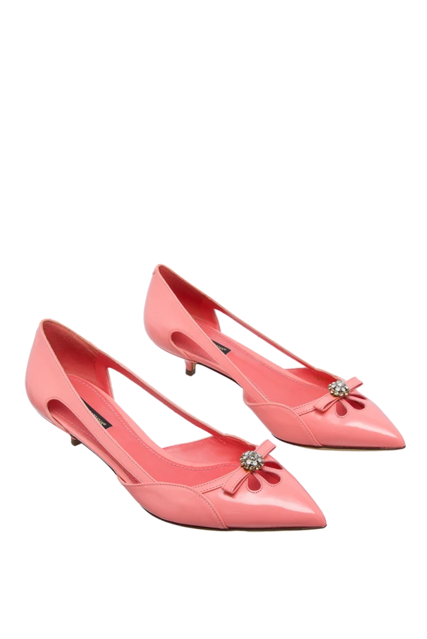 Dolce & Gabbana туфли женские розовые кожаные с бантом и стразами 130652 - фото 3