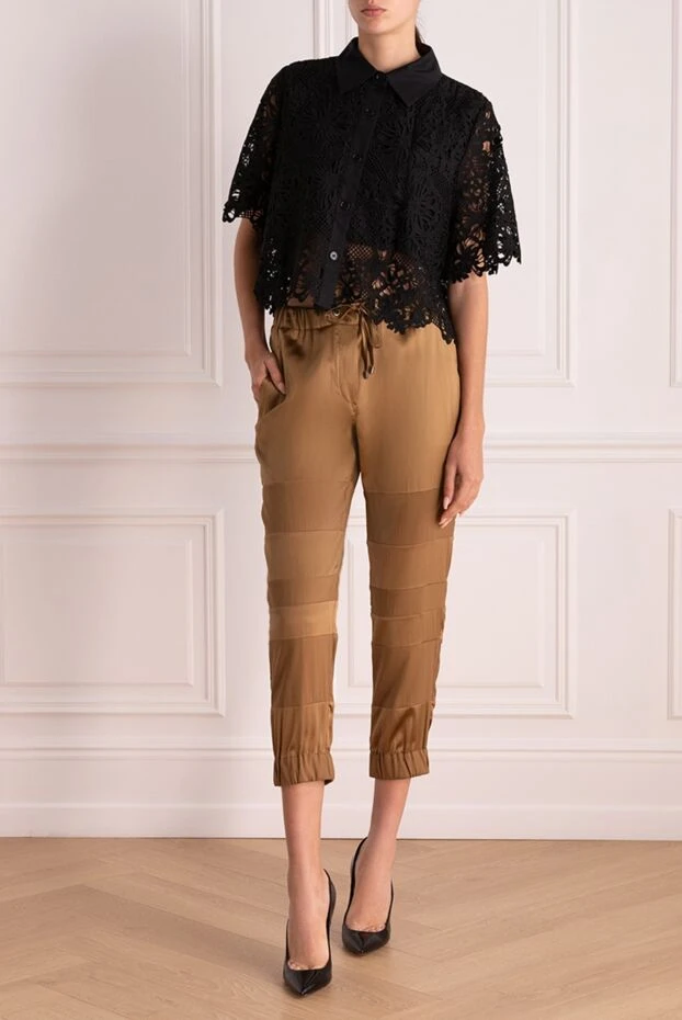 Brunello Cucinelli woman brown silk trousers for women купить с ценами и фото 130723 - photo 2