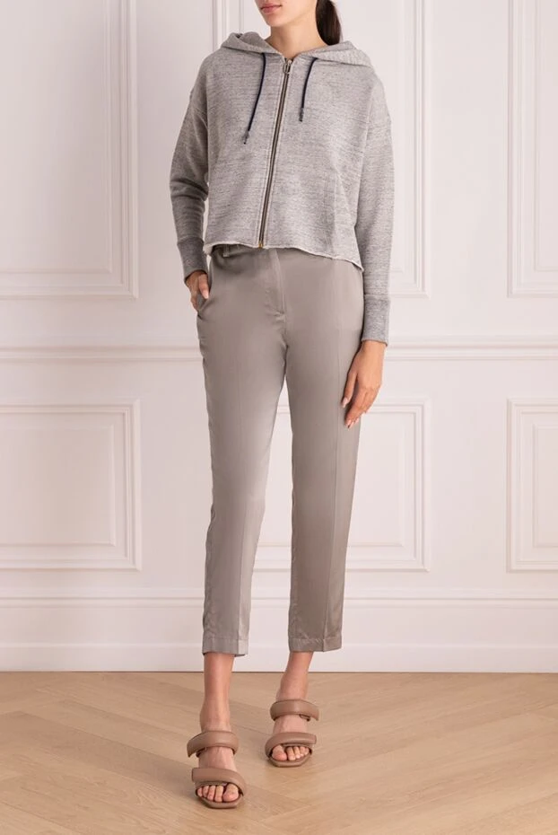 Brunello Cucinelli woman gray silk trousers for women купить с ценами и фото 130728 - photo 2