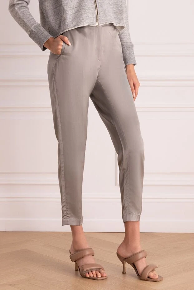 Brunello Cucinelli брюки женские укороченные шёлковые серые 130728 - фото 3