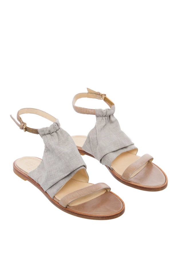 Brunello Cucinelli шлепанцы женские с украшением из серой ткани бежевые 130811 - фото 3