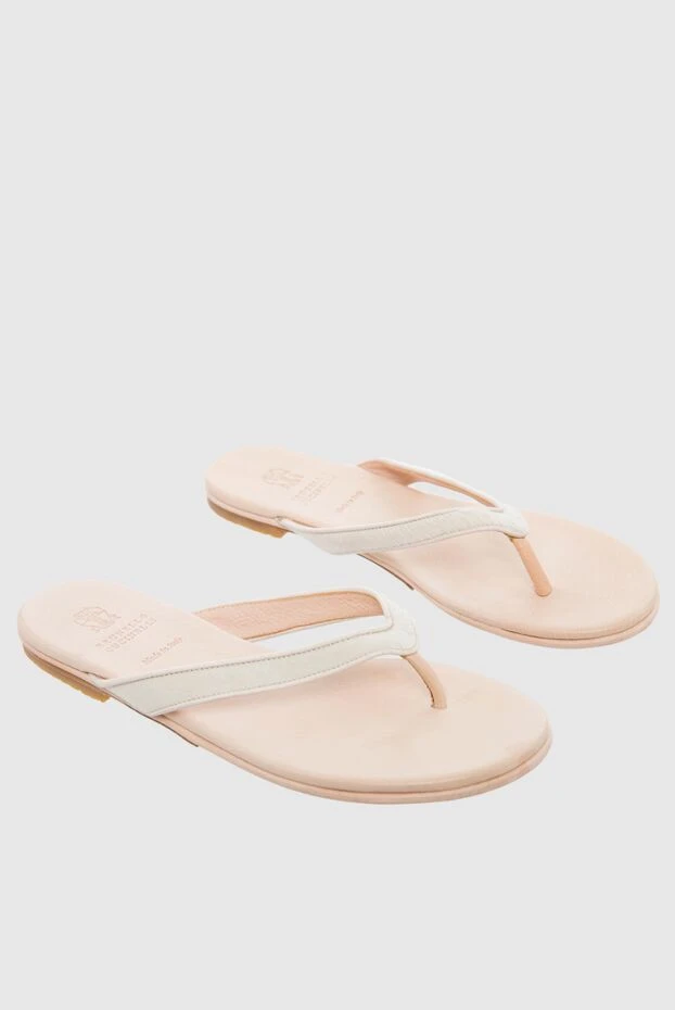 Brunello Cucinelli шлепанцы-вьетнамки женские кожаные бежевые 130819 - фото 3