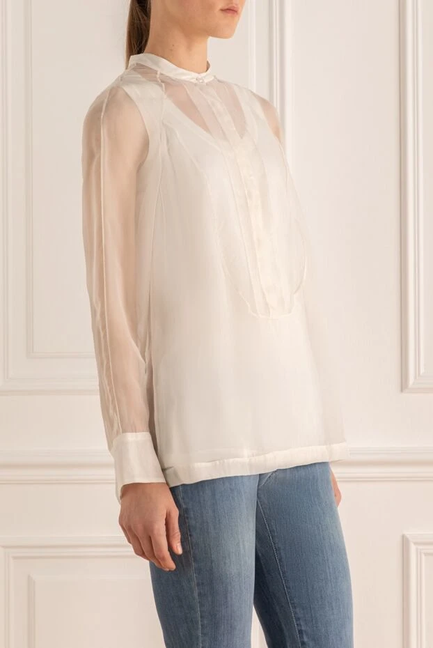 Brunello Cucinelli women's silk blouse with lining white 130886 - photo 3