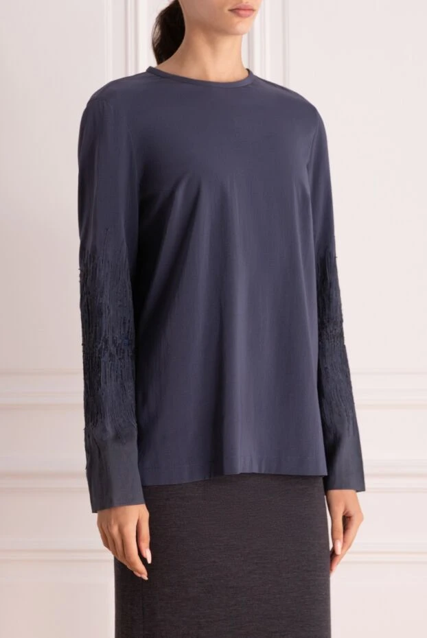 Brunello Cucinelli women's blouse with sequin sleeves blue 130888 - photo 3