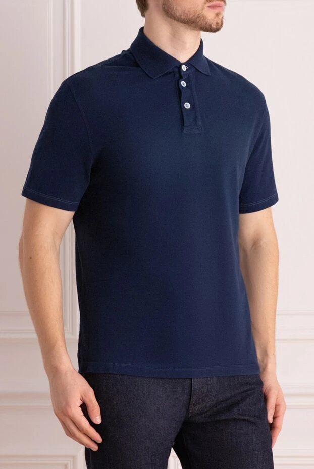 Brunello Cucinelli поло из хлопка голубое мужское 130964 - фото 3