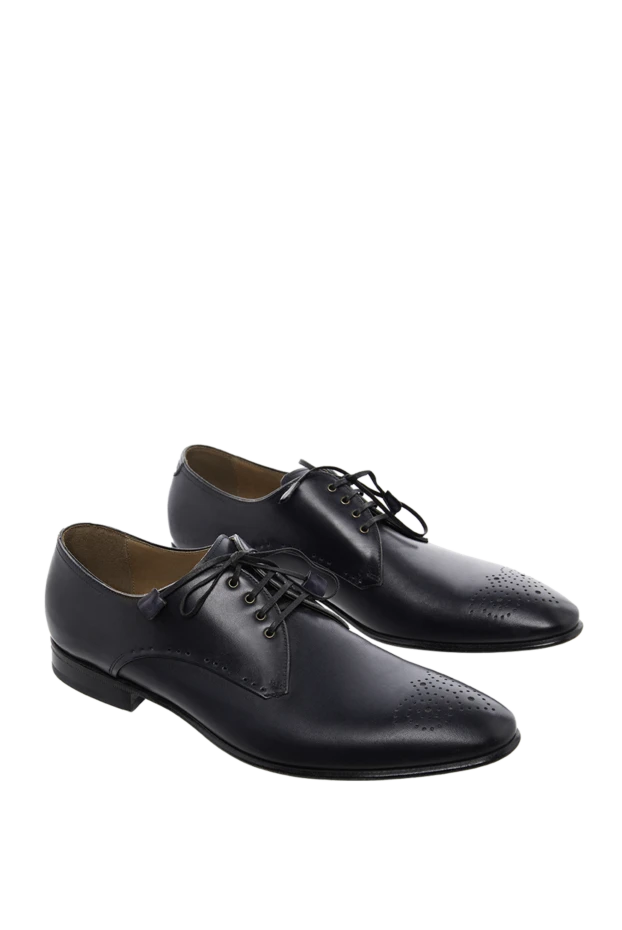 W.Gibbs туфли дерби синие кожаные с декоративной шнуровкой и перфорацией мужские 131023 - фото 3