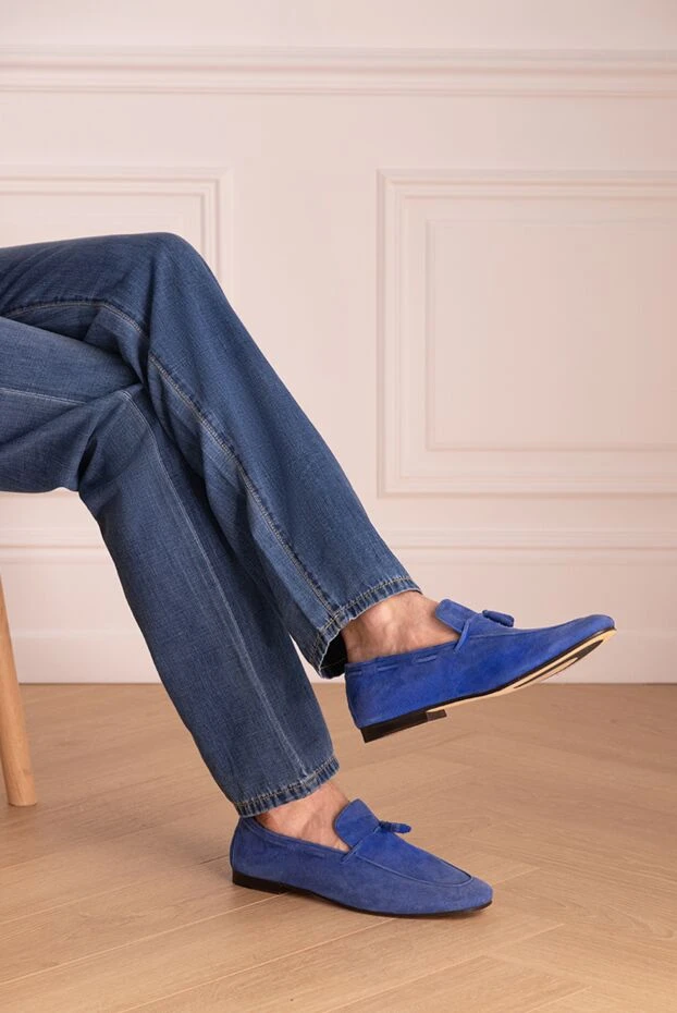 Andrea Ventura man blue suede loafers for men купить с ценами и фото 131281 - photo 2