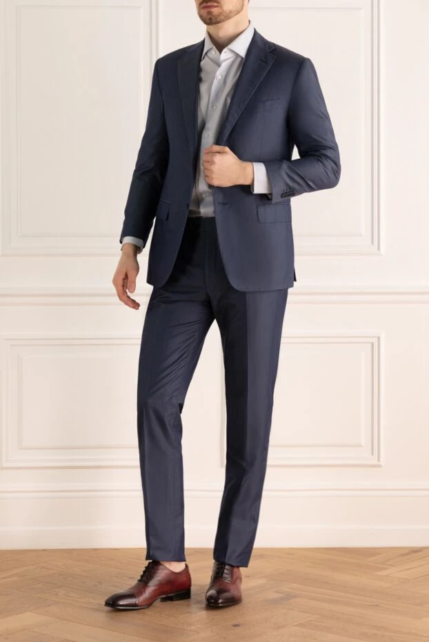 Corneliani man men's suit made of cotton and silk, blue купить с ценами и фото 131429 - photo 2