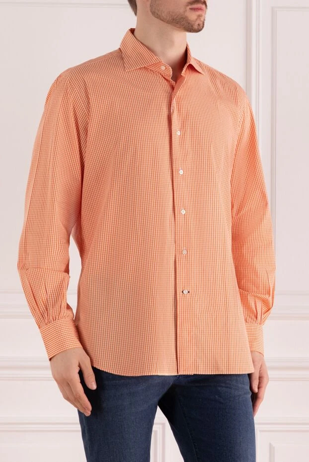 Orian men's fitted orange shirt with small check 131609 - photo 3