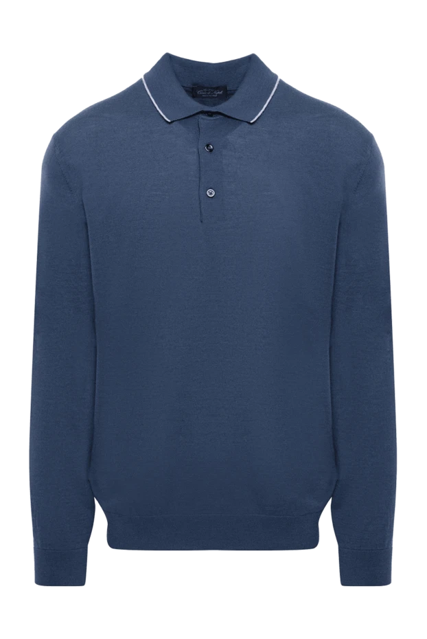 Cesare di Napoli man wool, silk and cashmere long sleeve polo blue for men купить с ценами и фото 131717 - photo 1