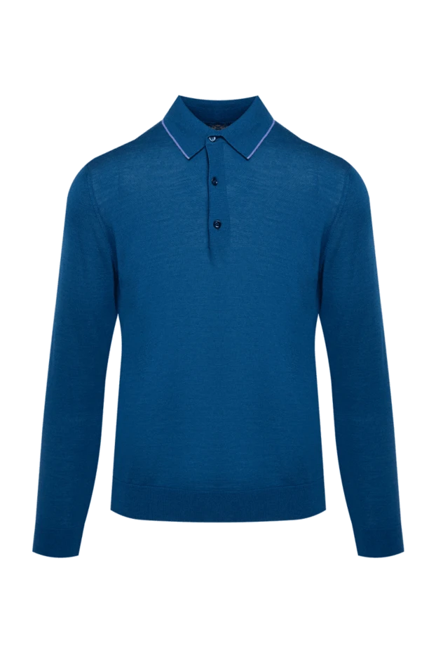 Cesare di Napoli man wool, silk and cashmere long sleeve polo blue for men купить с ценами и фото 131721 - photo 1