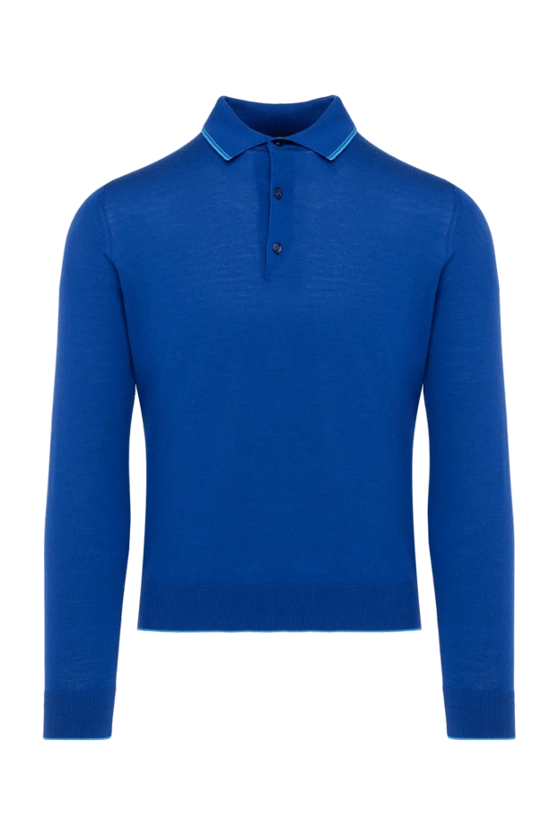 Cesare di Napoli man wool, silk and cashmere long sleeve polo blue for men купить с ценами и фото 131725 - photo 1