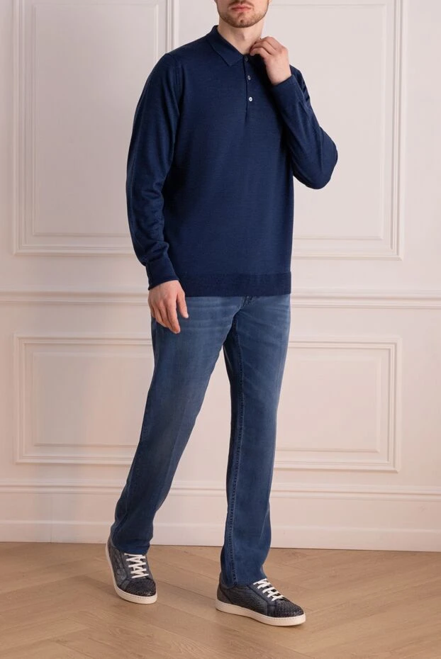 John Smedley man wool long sleeve polo blue for men купить с ценами и фото 131800 - photo 2