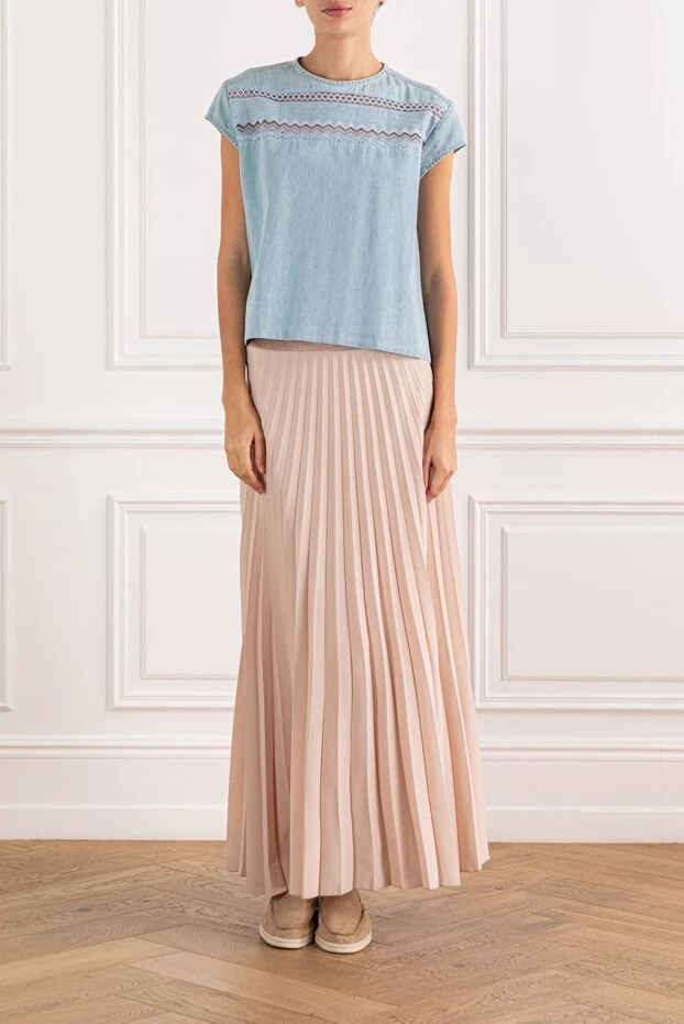 Ermanno Scervino джинсовая блузка голубого цвета с кружевной вставкой 132010 - фото 2