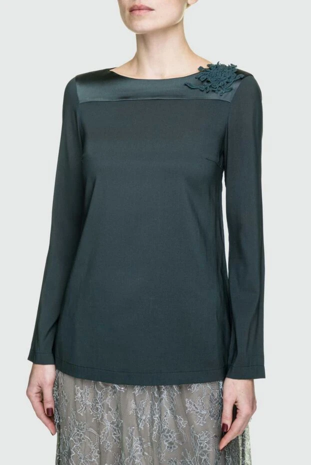 Brunello Cucinelli women's blouse with a knitted flower and sequins green 132602 - photo 3