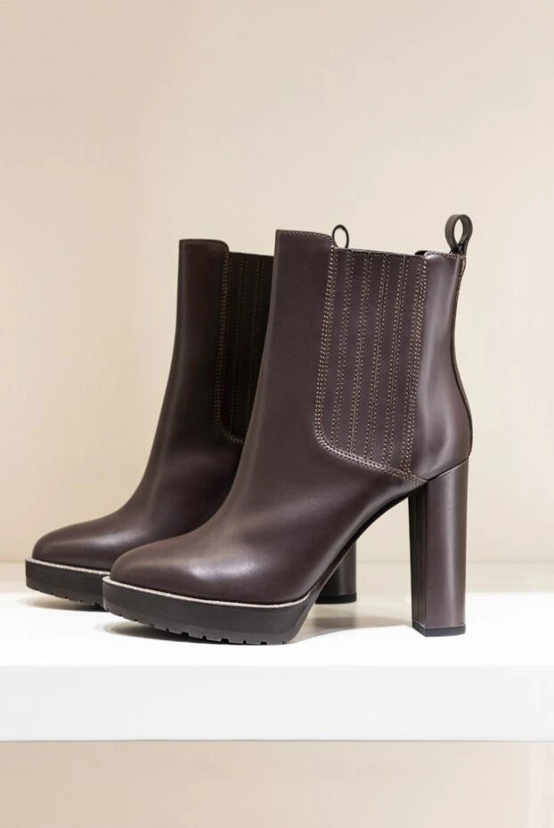 Brunello Cucinelli women's brown leather boots with shiny details 132691 - photo 2