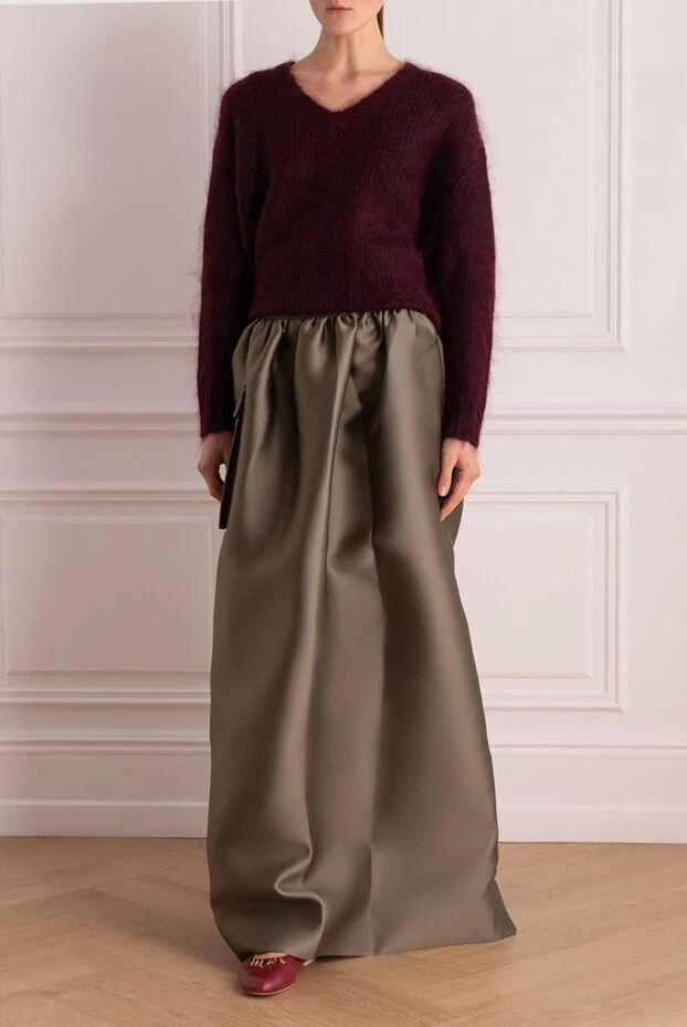 Brunello Cucinelli woman olive silk skirt for women купить с ценами и фото 132734 - photo 2