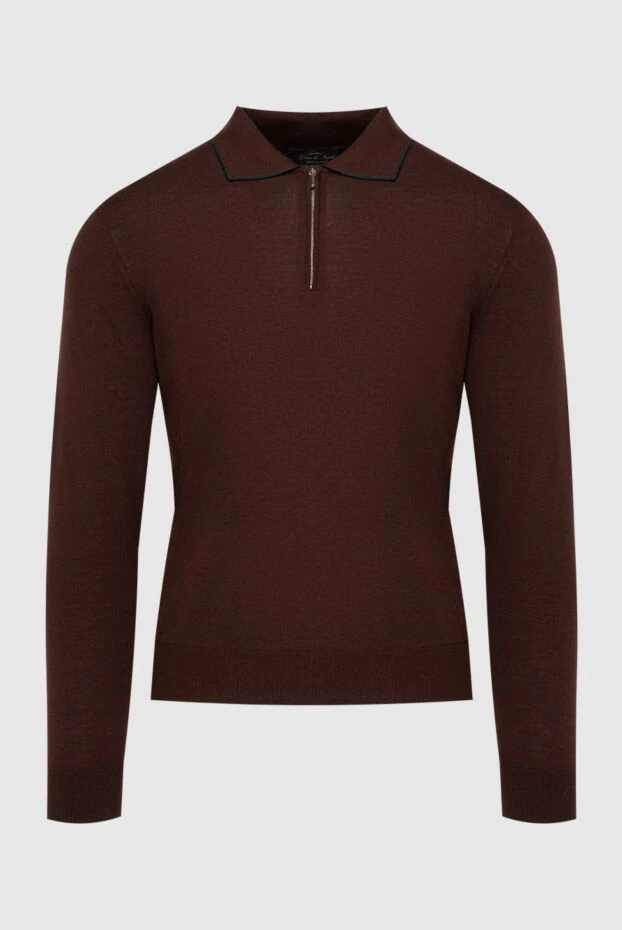 Cesare di Napoli man wool, silk and cashmere long sleeve polo brown for men купить с ценами и фото 132804 - photo 1