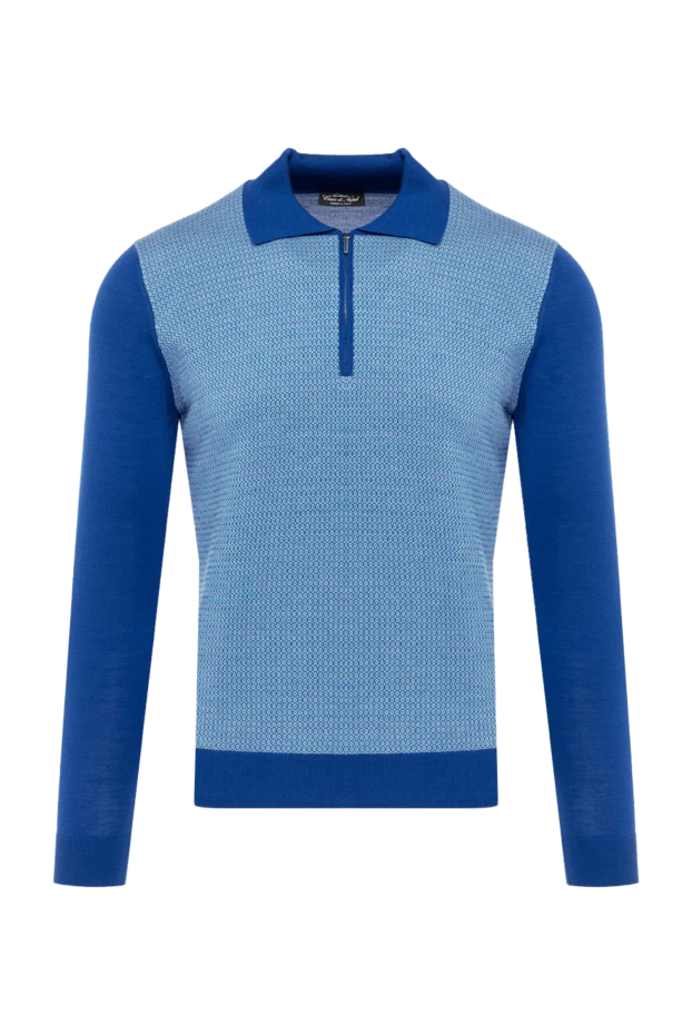 Cesare di Napoli man wool, silk and cashmere long sleeve polo blue for men купить с ценами и фото 132806 - photo 1