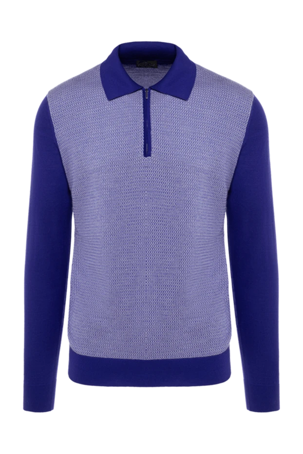 Cesare di Napoli man long sleeve polo in silk and cashmere blue for men купить с ценами и фото 132829 - photo 1