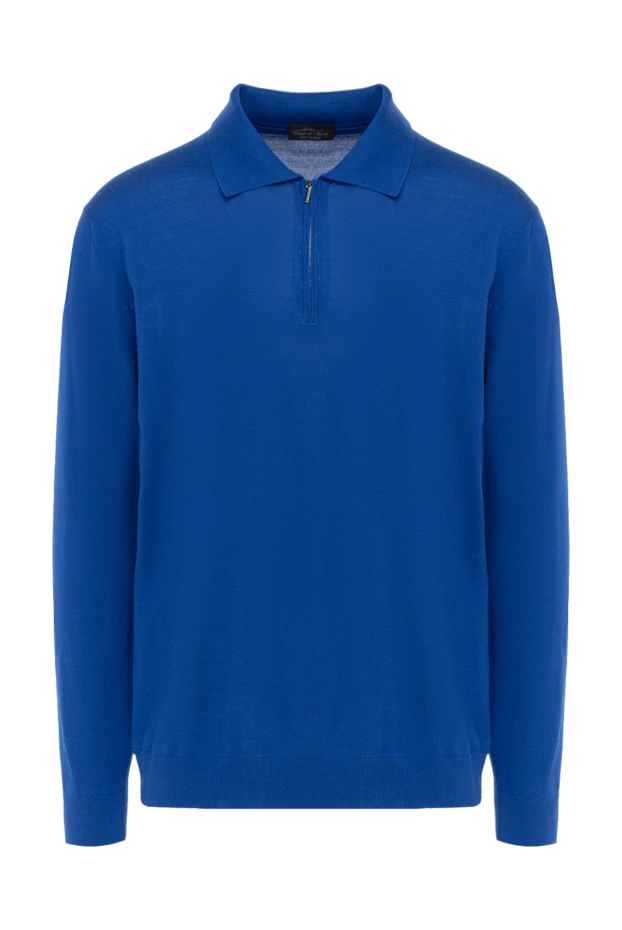 Cesare di Napoli man wool, silk and cashmere long sleeve polo blue for men купить с ценами и фото 132830 - photo 1