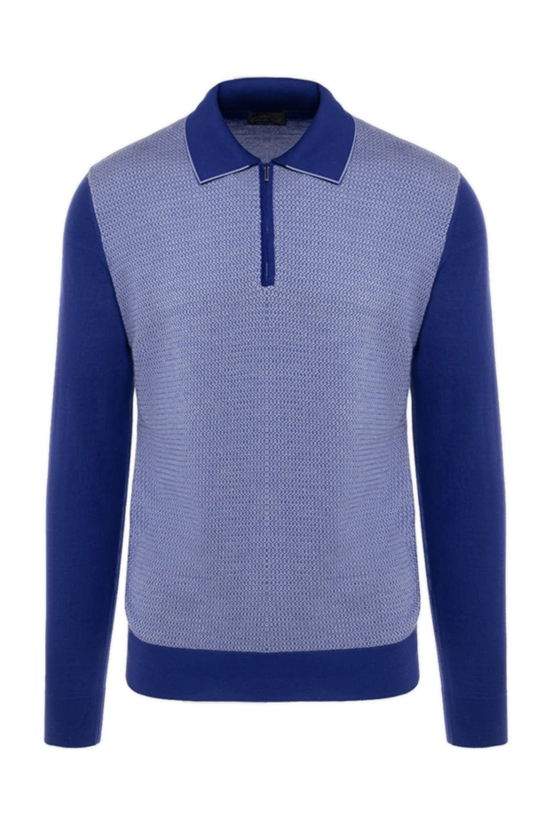 Cesare di Napoli man wool long sleeve polo blue for men купить с ценами и фото 132834 - photo 1