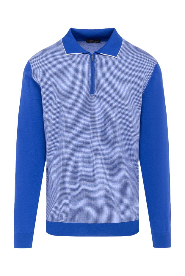 Cesare di Napoli man long sleeve polo in silk and cashmere blue for men купить с ценами и фото 132841 - photo 1