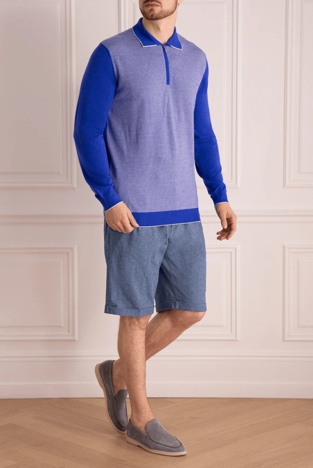 Cesare di Napoli man long sleeve polo in silk and cashmere blue for men купить с ценами и фото 132841 - photo 2