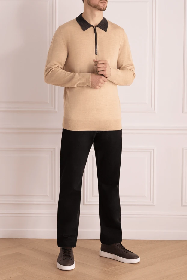 Massimo Sforza man long sleeve polo in wool, silk and cashmere beige for men купить с ценами и фото 133490 - photo 2