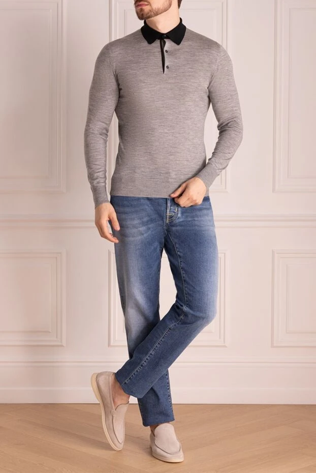 Massimo Sforza man long sleeve polo in wool, silk and cashmere gray for men купить с ценами и фото 133504 - photo 2