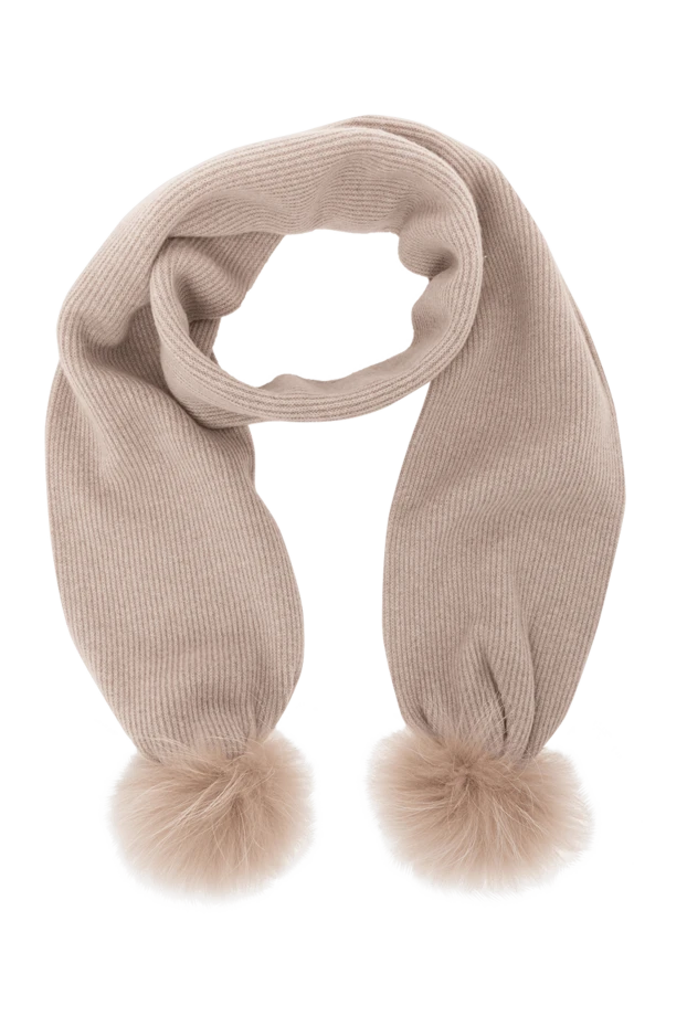 Шарф женский бежевый с пушистыми помпонами - фото 1