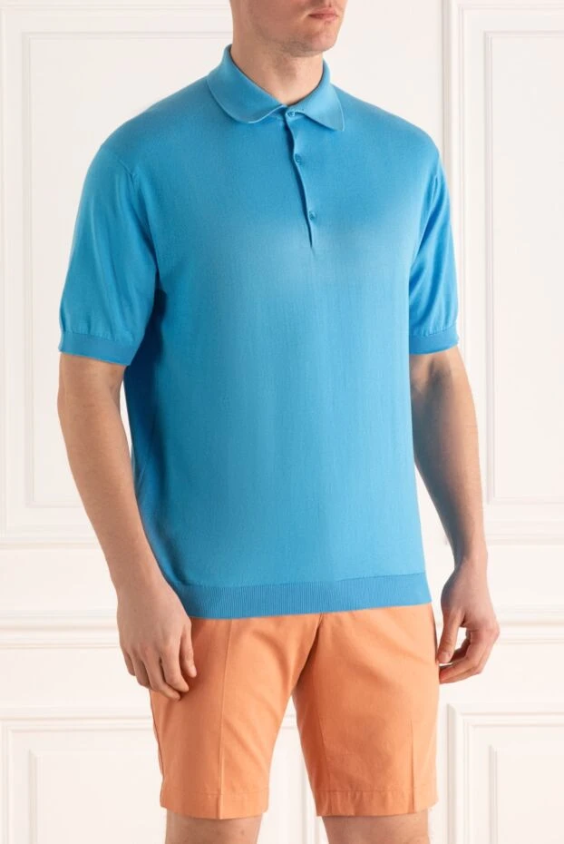 John Smedley поло хлопковое голубое трикотажное на пуговицах мужское 195536 - photo 3