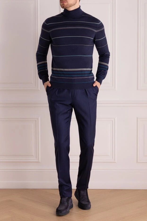 Corneliani man blue wool trousers for men купить с ценами и фото 133832 - photo 2